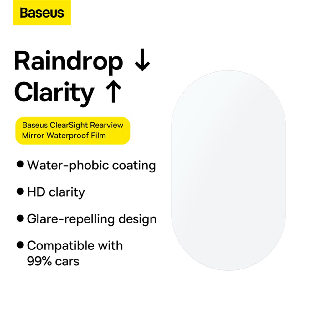 Gadget Baseus (set de 2) Rainproof Film ClearSight (C11853200201-00), for Car Rearview Mirror, Oval, Waterproof, 0.27mm, 96 x 136mm, Transparent