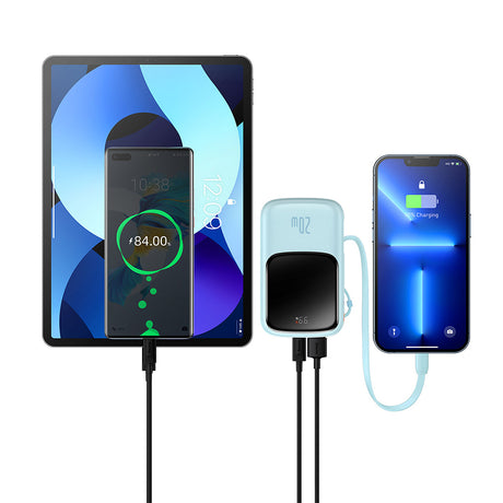 Baterie externa Baseus Qpow Pro (PPQD030003), Lightning, Type-C, USB, 20000mAh, 20W, with Cable USB-C, Lightning, 3A, Albastru