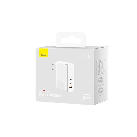 Incarcator Baseus GaN5 Pro (CCGP100202), Type-C Cable Included, Fast Charge, 2xType-C, USB, 140W, 1m, Alb