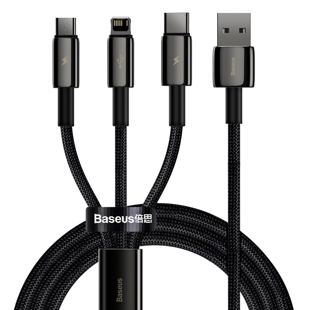 Cablu Baseus Tugsten Gold 3in1 (CAMLTWJ-01), USB to Type-C, Lightning, Micro-USB 3.5A, 1.5m, Negru
