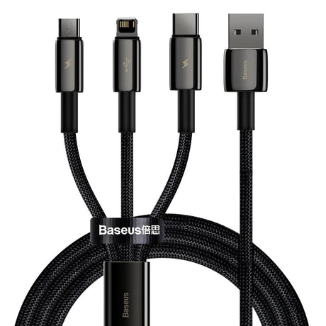 Cablu Baseus Tugsten Gold 3in1 (CAMLTWJ-01), USB to Type-C, Lightning, Micro-USB 3.5A, 1.5m, Negru