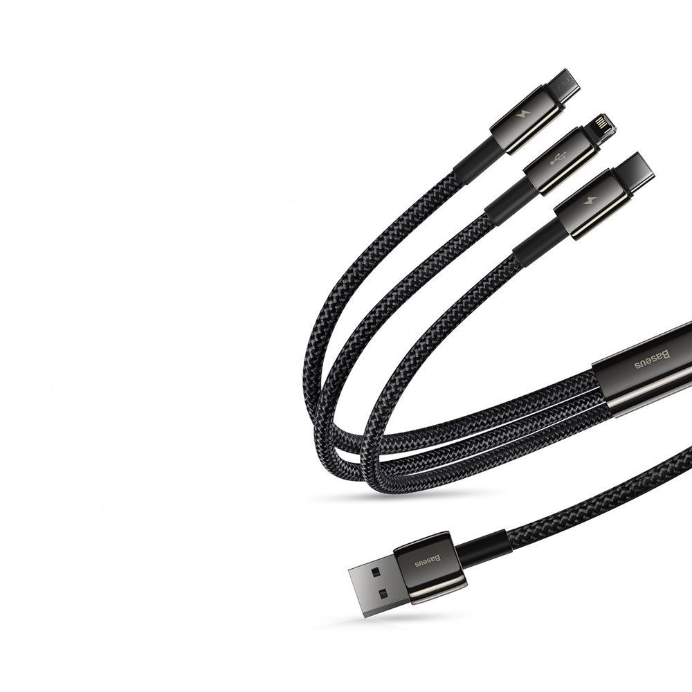Cablu Baseus Tugsten Gold 3in1 (CAMLTWJ-01), USB to Type-C, Lightning, Micro-USB 3.5A, 1.5m, Negru
