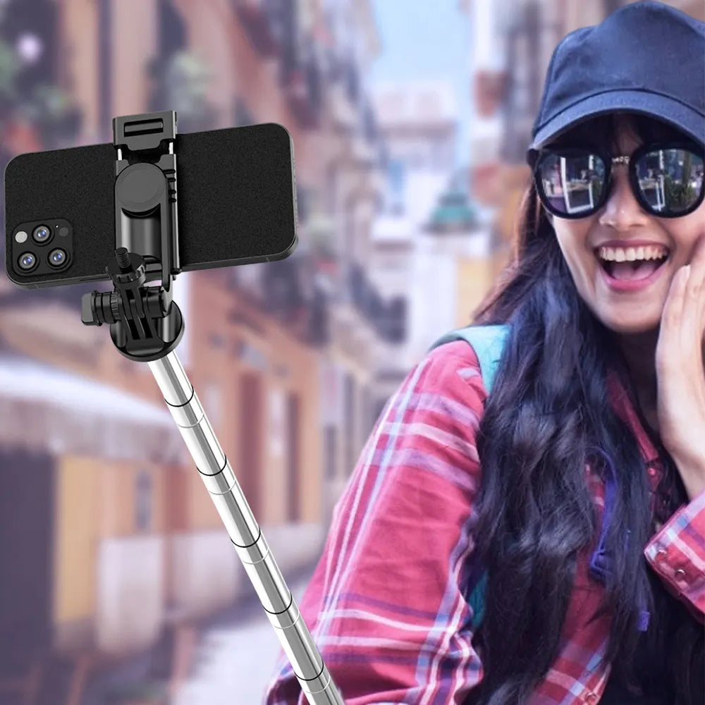 Suport Techsuit Selfie Stick (Q05), Stable Tripod with Bluetooth Remote Control, 360 Rotation, Stainless Steel, 158cm, Negru