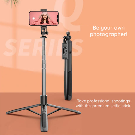 Suport Techsuit Selfie Stick (Q05), Stable Tripod with Bluetooth Remote Control, 360 Rotation, Stainless Steel, 158cm, Negru