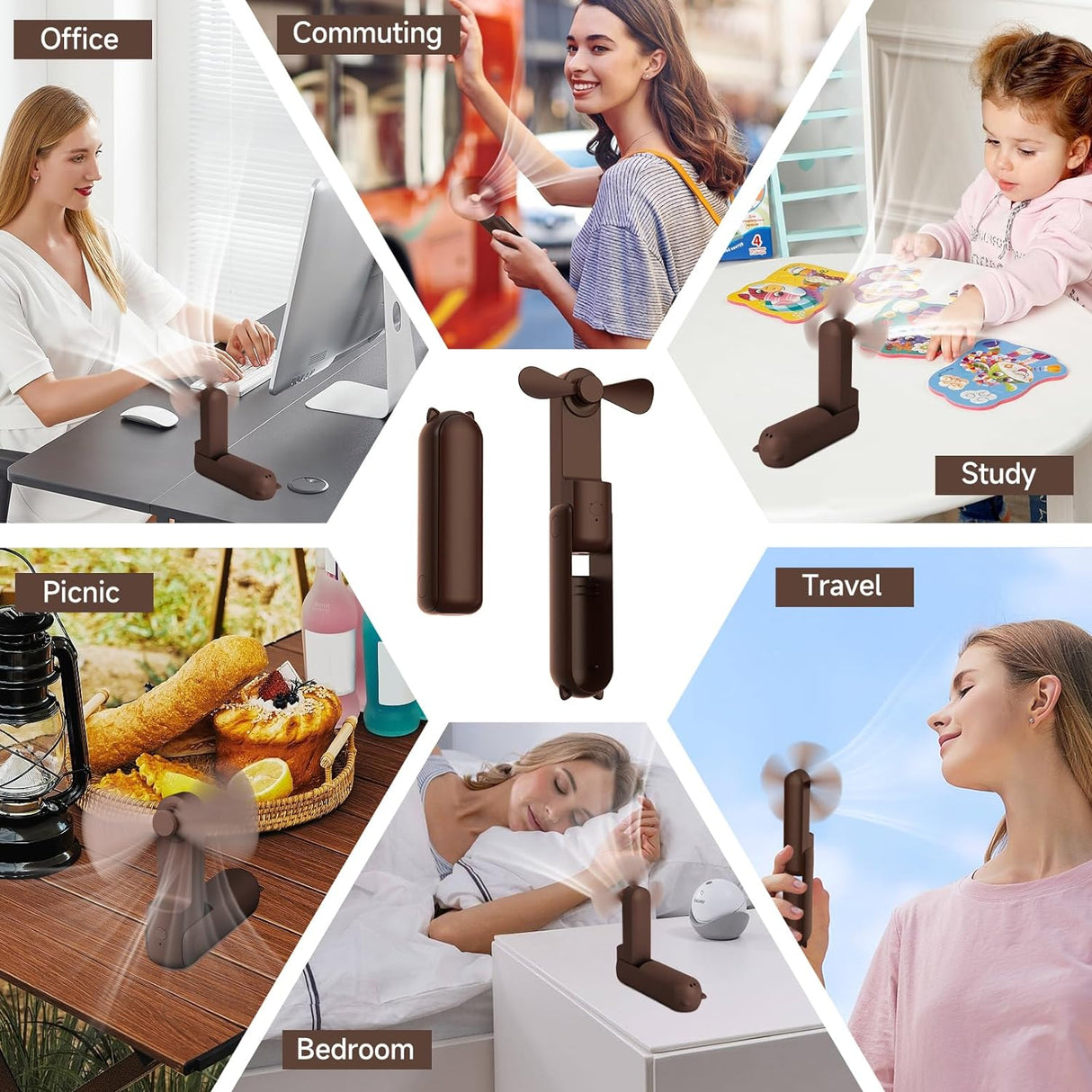 Techsuit Mini Portable Hand Fan (HZ001), 2000mAH, USB Rechargeable, 3 Speeds Adjustable, Maro