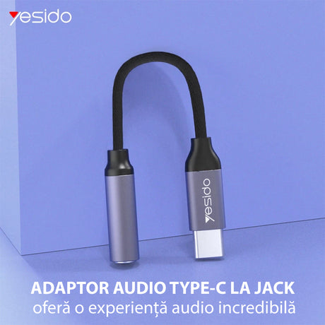 Adaptor Yesido Audio Cable Adapter (YAU19), Type-C to Jack 3.5mm, Negru