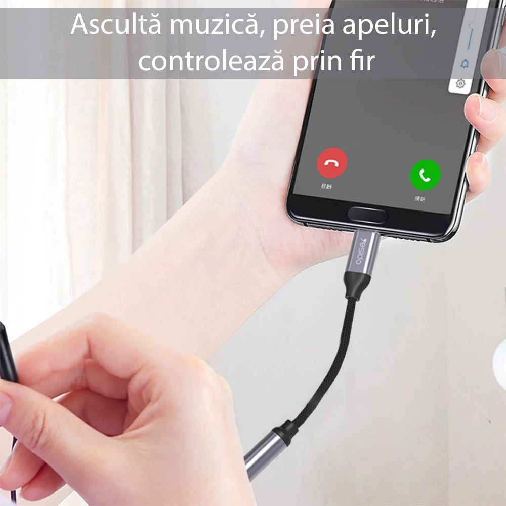 Adaptor Yesido Audio Cable Adapter (YAU19), Type-C to Jack 3.5mm, Negru