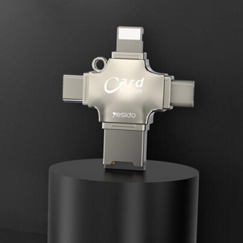 Adaptor Yesido Cititor Carduri (GS13), MicroSD USB / Type-C / Lightning / Micro-USB, Argintiu