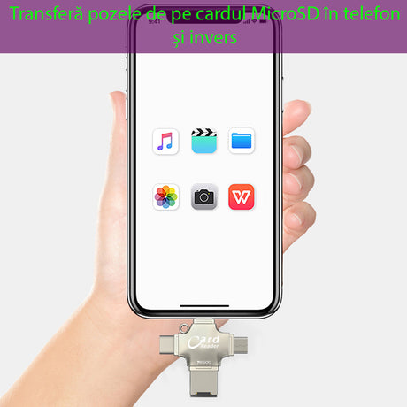 Adaptor Yesido Cititor Carduri (GS13), MicroSD USB / Type-C / Lightning / Micro-USB, Argintiu
