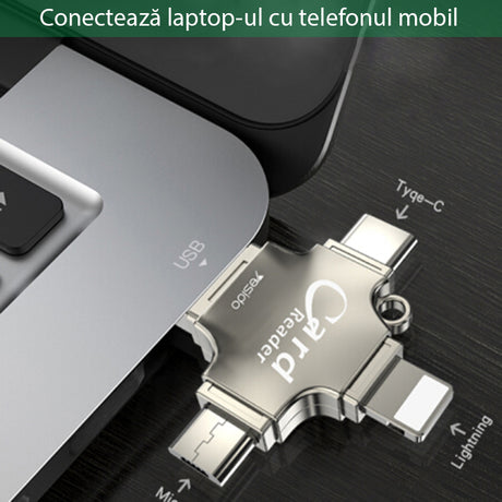 Adaptor Yesido Cititor Carduri (GS13), MicroSD USB / Type-C / Lightning / Micro-USB, Argintiu