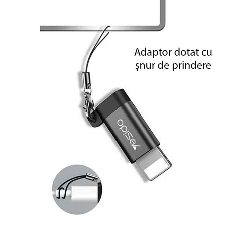 Adaptor Yesido OTG Adapter (GS05), Lightning to Micro USB, Plug & Play, 480Mbps, Negru