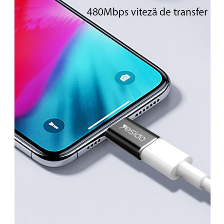 Adaptor Yesido OTG Adapter (GS05), Lightning to Micro USB, Plug & Play, 480Mbps, Negru