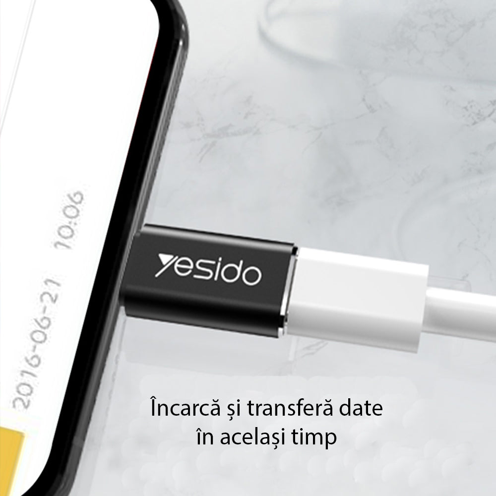 Adaptor Yesido OTG Adapter (GS03), Lightning to Type-C, Plug & Play, 480Mbps, Negru