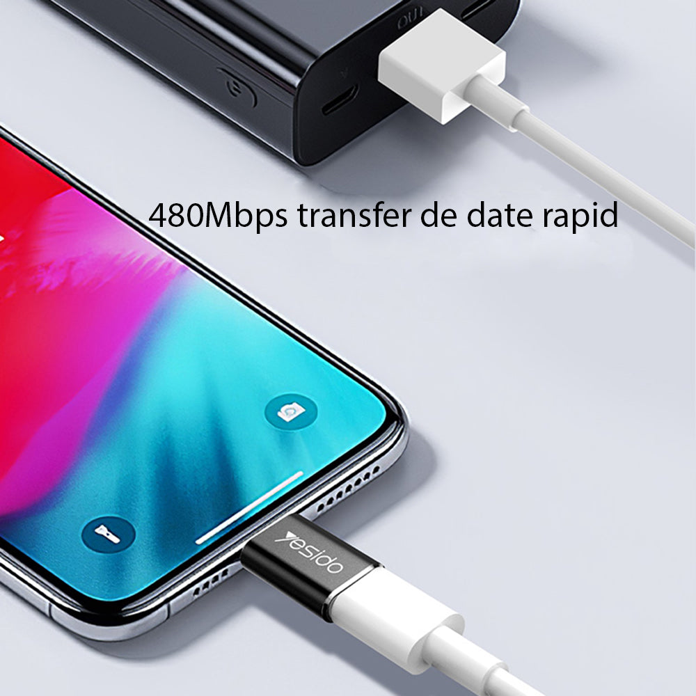 Adaptor Yesido OTG Adapter (GS03), Lightning to Type-C, Plug & Play, 480Mbps, Negru