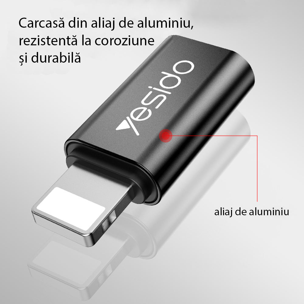 Adaptor Yesido OTG Adapter (GS03), Lightning to Type-C, Plug & Play, 480Mbps, Negru