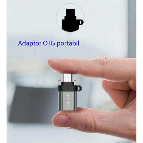 Adaptor Yesido OTG Adapter (GS06), Type-C to USB 3.0, Plug & Play, 5Gbps, Negru