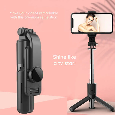 Suport Techsuit Mini Selfie Stick (L11), Stable Tripod with Bluetooth Self Timer, 360 Rotation, 73cm, Negru