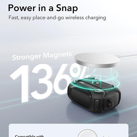 Casti ESR Cyber Magnetic Lock Case HaloLock, Apple AirPods Pro 1 / 2, Negru