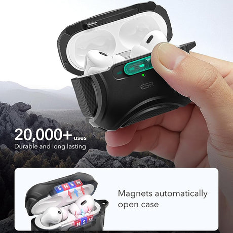 Casti ESR Cyber Magnetic Lock Case HaloLock, Apple AirPods Pro 1 / 2, Negru