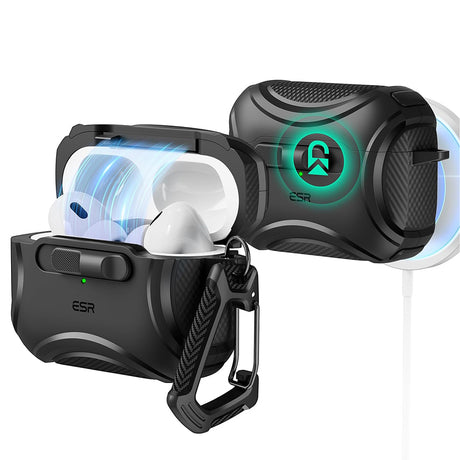 Casti ESR Cyber Magnetic Lock Case HaloLock, Apple AirPods Pro 1 / 2, Negru