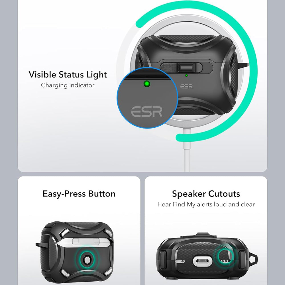 Casti ESR Cyber Magnetic Lock Case HaloLock, Apple AirPods Pro 1 / 2, Negru