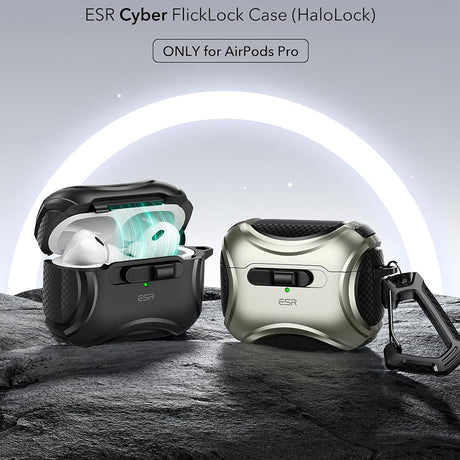 Casti ESR Cyber Magnetic Lock Case HaloLock, Apple AirPods Pro 1 / 2, Negru