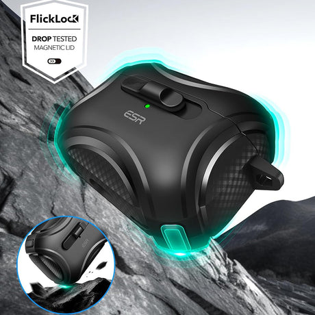 Casti ESR Cyber Magnetic Lock Case HaloLock, Apple AirPods Pro 1 / 2, Negru