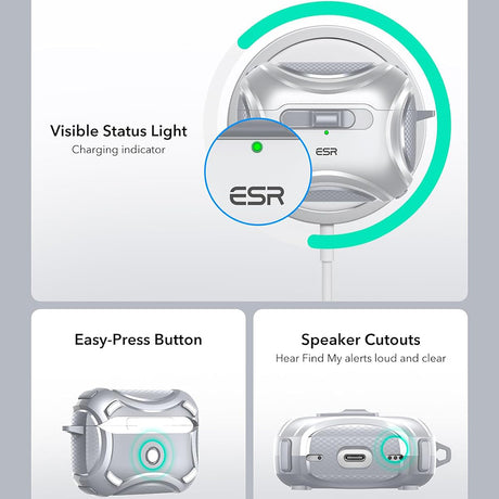 Casti ESR Cyber Magnetic Lock Case HaloLock, Apple AirPods Pro 1 / 2, Gri