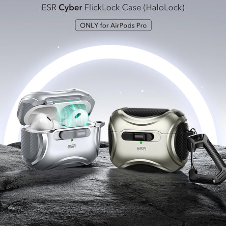 Casti ESR Cyber Magnetic Lock Case HaloLock, Apple AirPods Pro 1 / 2, Gri