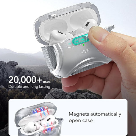 Casti ESR Cyber Magnetic Lock Case HaloLock, Apple AirPods Pro 1 / 2, Gri