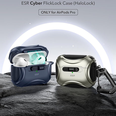 Casti ESR Cyber Magnetic Lock Case HaloLock, Apple AirPods Pro 1 / 2, Albastru
