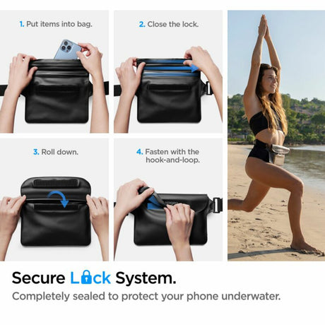 Spigen Waterproof Pouch A620 (AMP04532), Universal Waist Bag for Accessories, Negru
