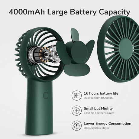 JisuLife Premium Portable Mini Fan Life6 (FA20X), USB-C Rechargeable, 3 Wind Speeds, 4000mAh, Deep Green