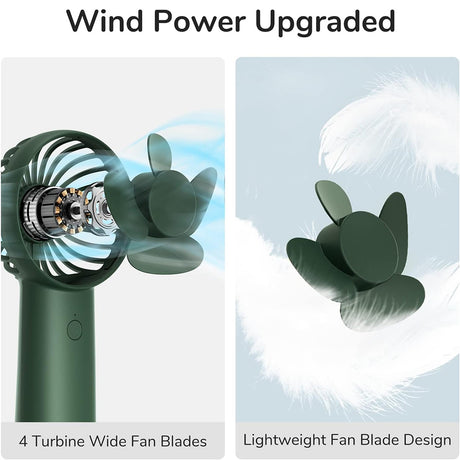 JisuLife Premium Portable Mini Fan Life6 (FA20X), USB-C Rechargeable, 3 Wind Speeds, 4000mAh, Deep Green