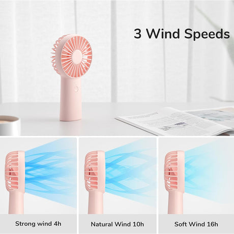JisuLife Premium Portable Mini Fan Life6 (FA20X), USB-C Rechargeable, 3 Wind Speeds, 4000mAh, Roz