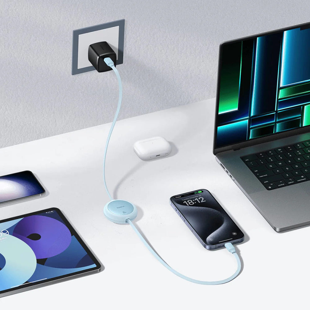 Cablu Baseus Free2Pull Mini (P10364500311-01), Type-C to Type-C, 60W, 1m, Retractable, Galaxy Blue