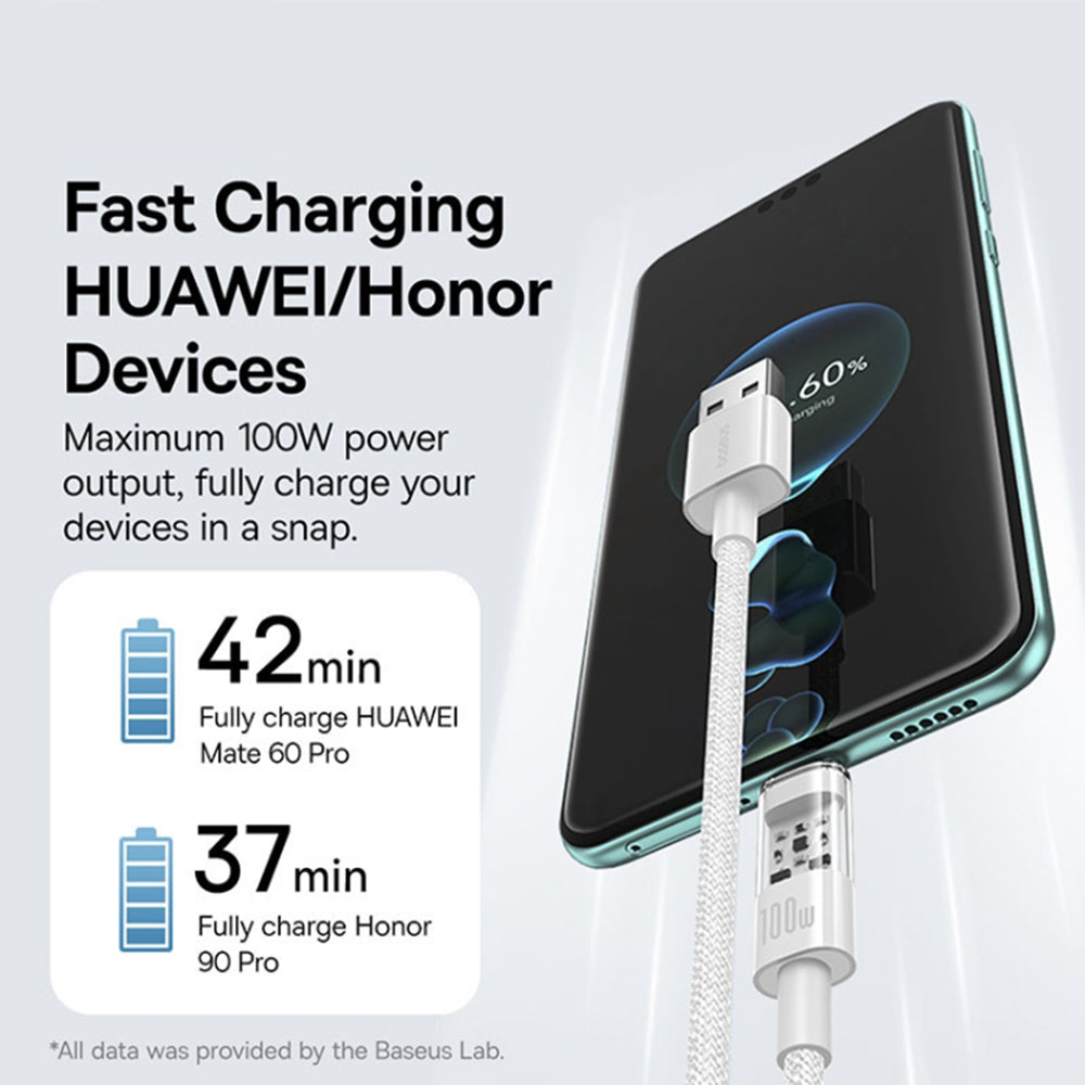 Cablu Baseus Gem (P10373002211-00), USB to Type-C, Super Fast Charging 100W, 1m, Moon White