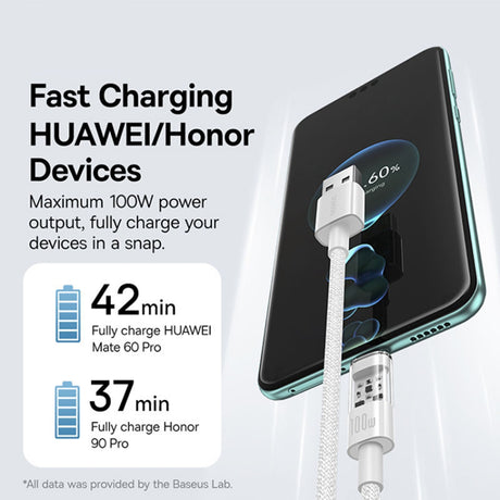 Cablu Baseus Gem (P10373002211-00), USB to Type-C, Super Fast Charging 100W, 1m, Moon White