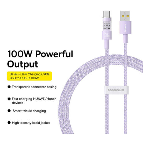 Cablu Baseus Gem (P10373002511-00), USB to Type-C, Super Fast Charging 100W, 1m, Nebula Purple