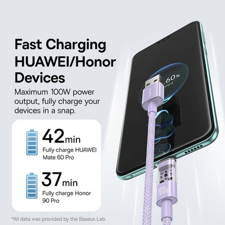 Cablu Baseus Gem (P10373002511-00), USB to Type-C, Super Fast Charging 100W, 1m, Nebula Purple