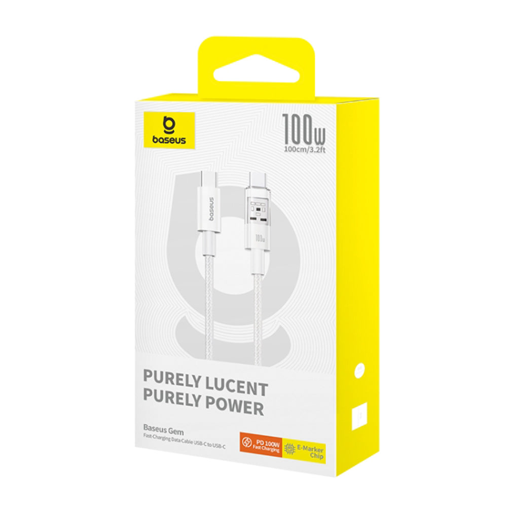 Cablu Baseus Gem (P10373000211-00), Type-C to Type-C, Super Fast Charging 100W, 1m, Moon White