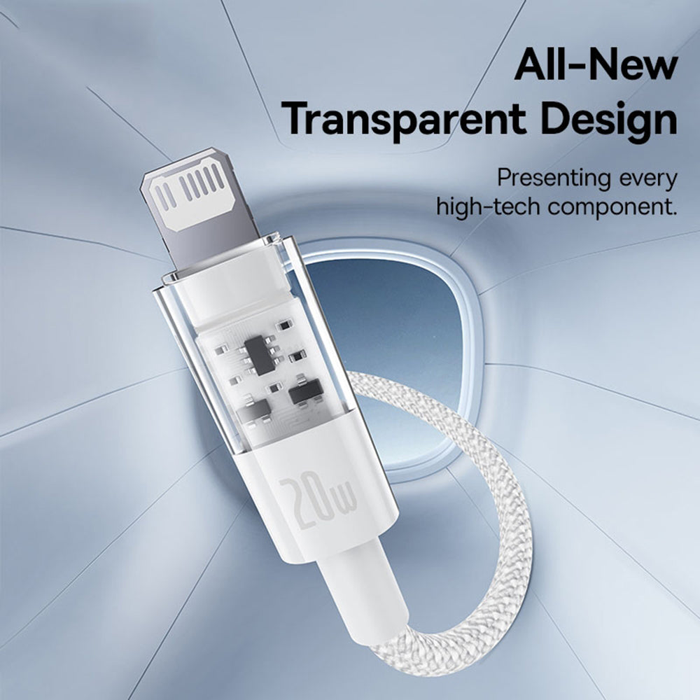 Cablu Baseus Gem (P10373001211-01), USB-C to Lightning, Fast Charging 20W, 2m, Moon White