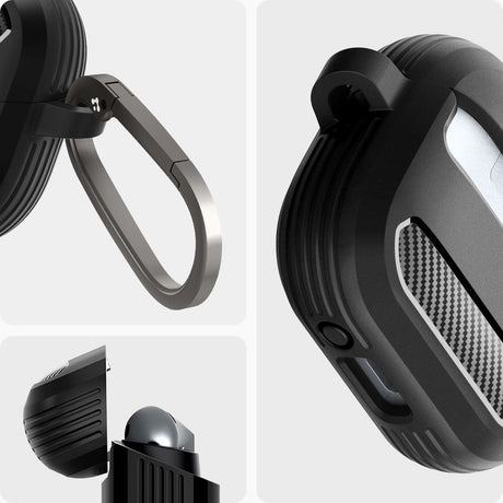 Casti Spigen Protection Case Rugged Armor (ACS08330), for Samsung Galaxy Buds 3 / 3 Pro / 3 FE, Aluminum Holder, Negru