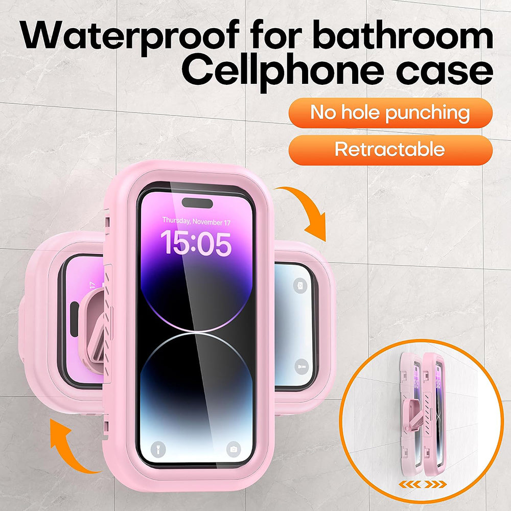 Suport Techsuit Phone (LC-999), Wall Box Case, Anti-Fog, Retractable, Adjustable, Waterproof, for 4-7" Phones, Auriu Pink