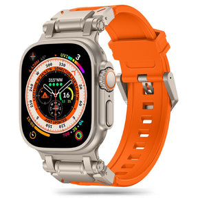 Curea smartwatch Techsuit Watchband (W064) compatibil cu Apple Watch 1/2/3/4/5/6/7/8/9/10/11/SE/SE 2/SE 3/Ultra/2/3 (42/44/45/46/49mm), Argintiu Orange