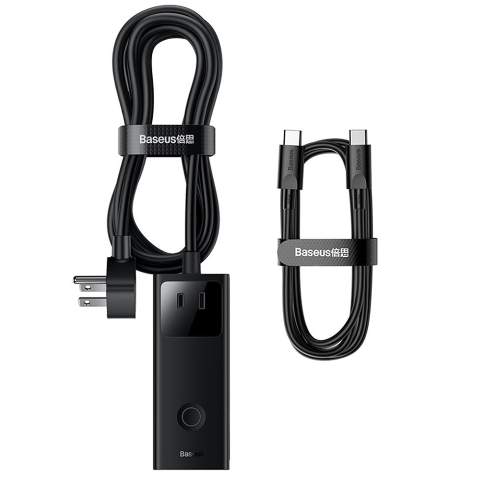 Incarcator Baseus PowerCombo Digital PowerStrip (PSLA020101), 3xAC, 2xUSB, 2xType-C, 65W with Cable Type-C 100W, Negru
