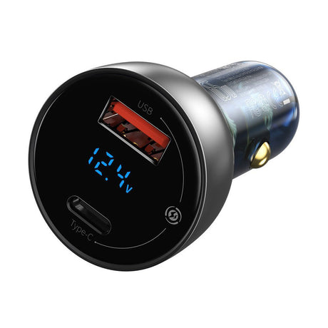 Incarcator Baseus Car (CCKX-C0A), with Digital Display, Type-C PD65W, USB QC4.0, DC 12-24V, Transparent
