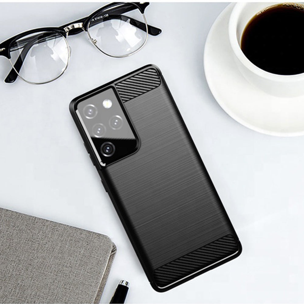 Techsuit Carbon Silicone fekete tok Samsung Galaxy S21 Ultra 5G telefonhoz