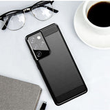 Techsuit Carbon Silicone fekete tok Samsung Galaxy S21 Ultra 5G telefonhoz