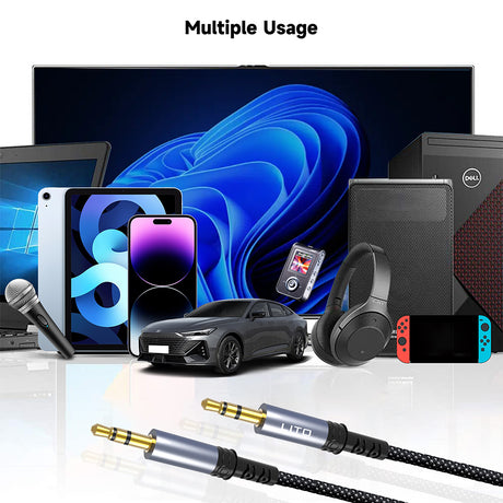 Adaptor Lito Audio Cable Adapter (LA01D), Jack to Jack 3.5mm, Hi-Fi, 24k Gold-plated Contacts, Nylon-braided, 1m, Negru